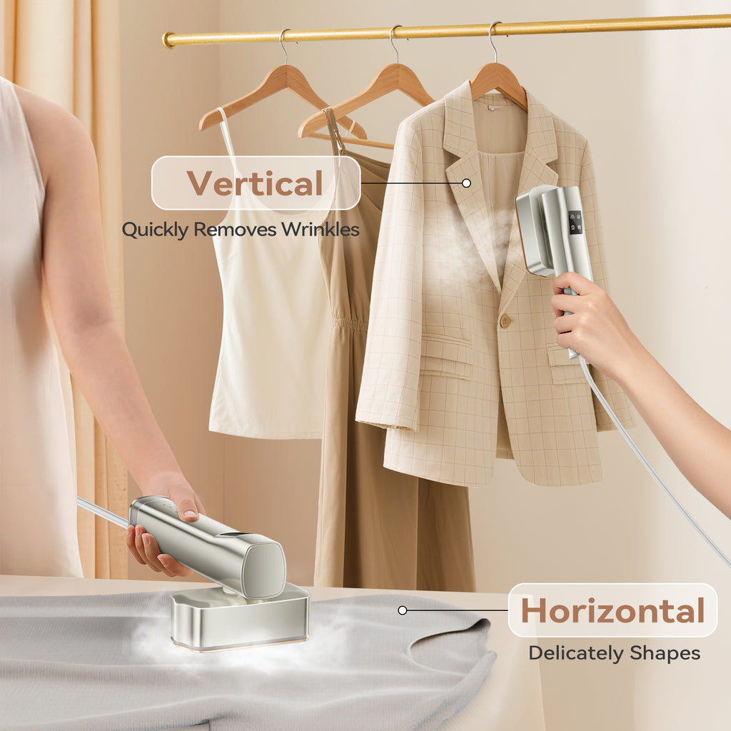Travel Clothes Steamer handheld 2-in-1,Dual Tanks Total 200ml,25-Min Continuous Steam,Steamer Clothing 1300W with 4 Modes,15s Fast Heat,with Storage Pouch for Travel/Home