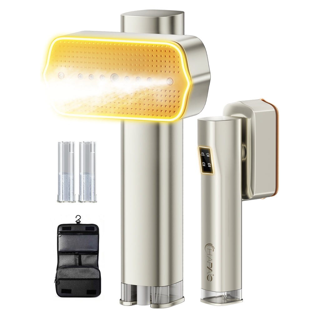 Travel Clothes Steamer handheld 2-in-1,Dual Tanks Total 200ml,25-Min Continuous Steam,Steamer Clothing 1300W with 4 Modes,15s Fast Heat,with Storage Pouch for Travel/Home